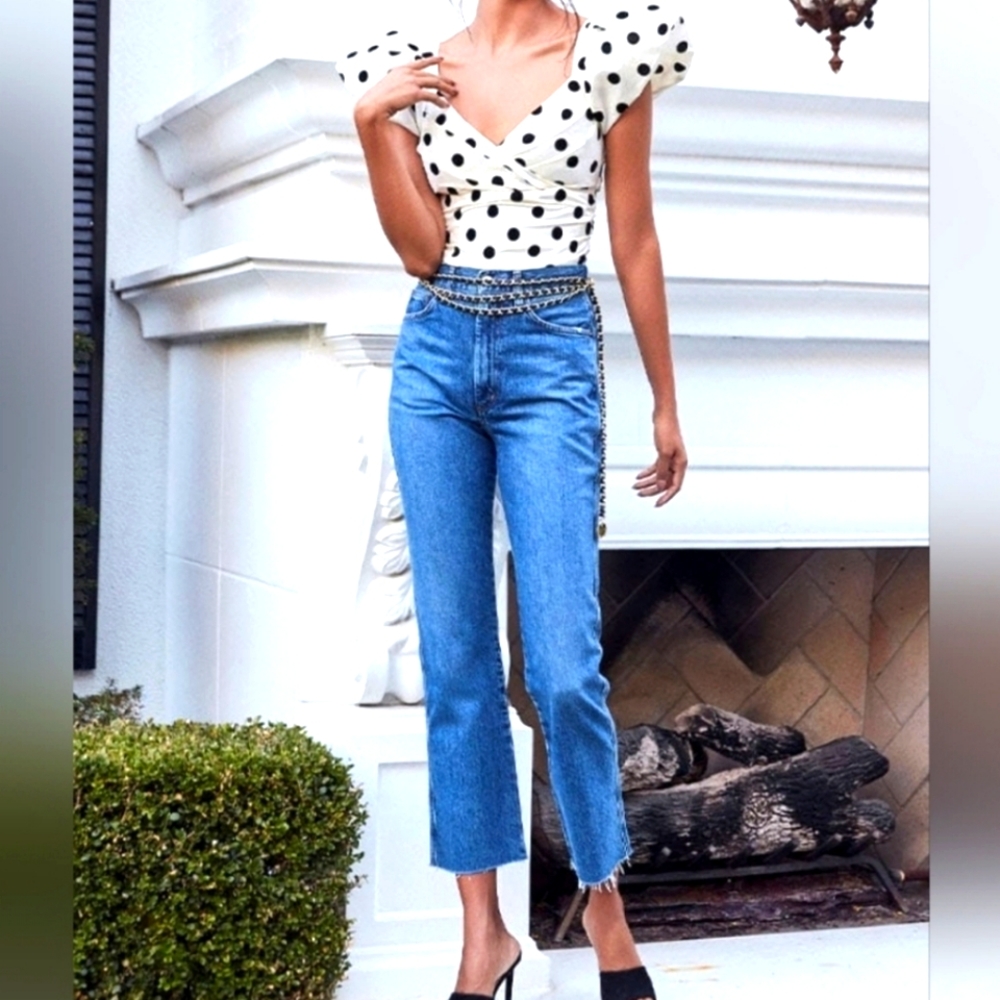 JustFab, XS, White Blouse with Polka-dots